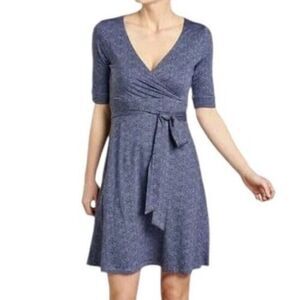 Toad & Co Cue Wrap Short Sleeve Dress Womens XS Blue Short Sleeve Surplice